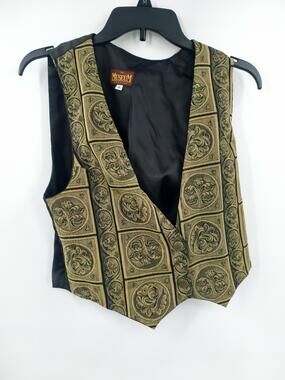 The Museum Company Vest Mens Small Black Gold Tapestry Brocade Dress Waistcoat